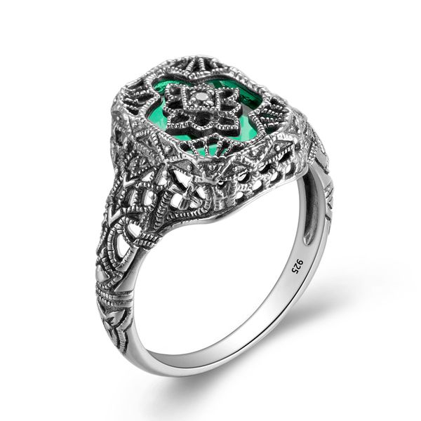 vintage rose flower women ring 925 silver jewelry with emerald cz gemstone cocktail rings retro lady party jewlery handmade gift, Black
vintage rose flower women ring 925 silver jewelry with emerald cz gemstone cocktail rings retro lady party jewlery handmade gift, Black