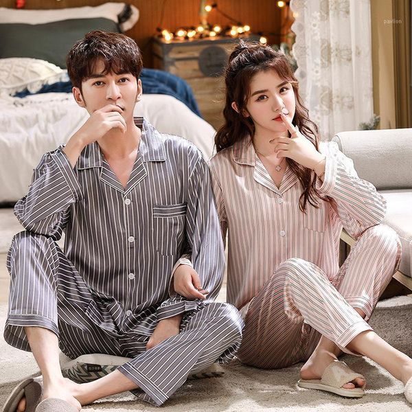 couple 2pcs striped pajamas suit spring loose nightwear casual turn-down collar shirt&pant sleepwear autumn faux silk home wear1, Black;brown
couple 2pcs striped pajamas suit spring loose nightwear casual turn-down collar shirt&pant sleepwear autumn faux silk home wear1, Black;brown
