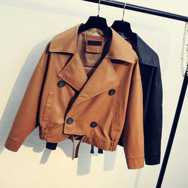new fashion faux leather jacket women bat sleeve loose female motorcycle biker casual large lapel short jackets coats 201030, Black
new fashion faux leather jacket women bat sleeve loose female motorcycle biker casual large lapel short jackets coats 201030, Black