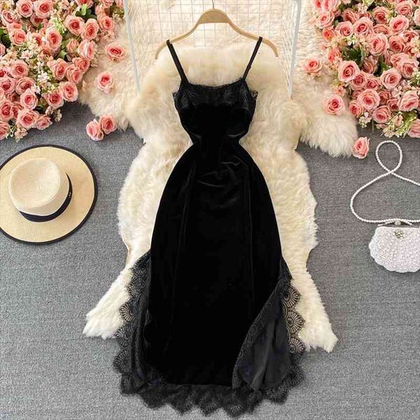 black lace velvet long dress women spaghetti strap vestidos elegant slash neck sleeveless high waist slim robe summer, Black;gray
black lace velvet long dress women spaghetti strap vestidos elegant slash neck sleeveless high waist slim robe summer, Black;gray