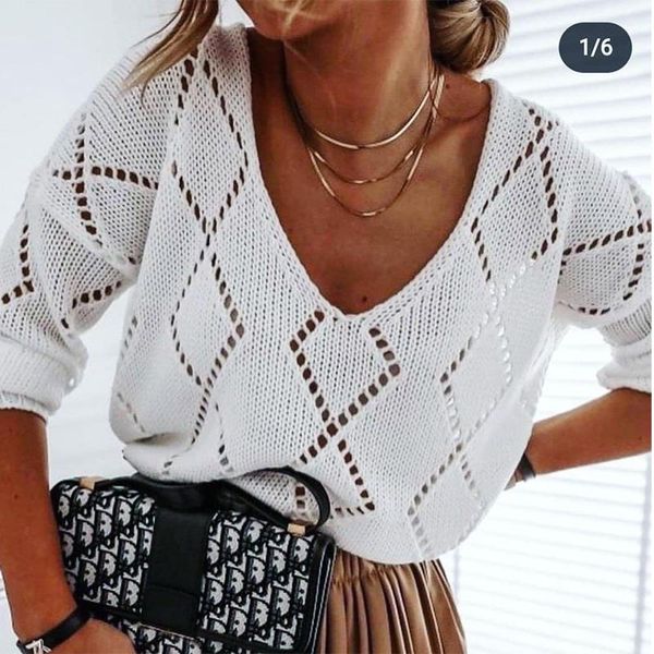 women's sweaters autumn women fashion soild color knitwear long sleeve v-neck diamond hollow loose casual pullover, White;black
women's sweaters autumn women fashion soild color knitwear long sleeve v-neck diamond hollow loose casual pullover, White;black