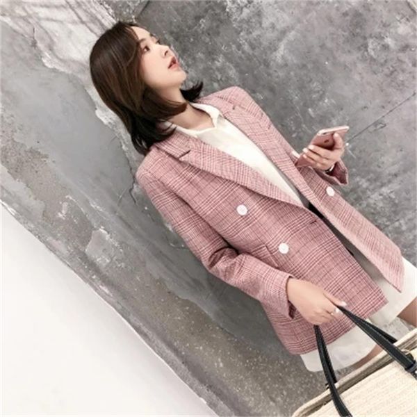 women's suits & blazers fashion plaid female jacket coat women suit long section wild loose pink small chic, White;black
women's suits & blazers fashion plaid female jacket coat women suit long section wild loose pink small chic, White;black