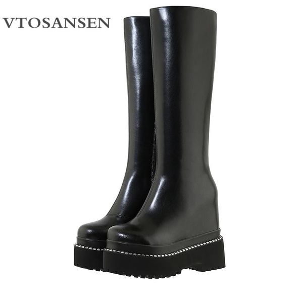 boots rivet knee high women punk height increasing genuine leather platform wedges winter shoes thick bottom zipper, Black
boots rivet knee high women punk height increasing genuine leather platform wedges winter shoes thick bottom zipper, Black