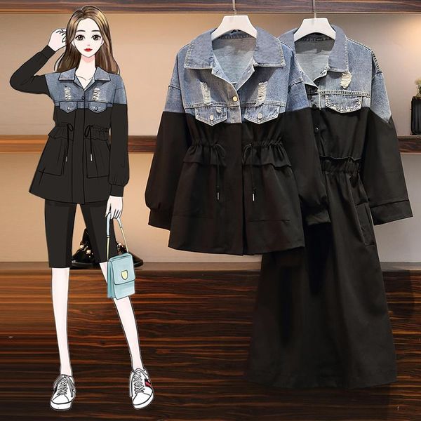 women's trench coats casual plus size spring autumn dress female 2021 vintage women stitching long sleeve fake two denim coat m238, Tan;black
women's trench coats casual plus size spring autumn dress female 2021 vintage women stitching long sleeve fake two denim coat m238, Tan;black