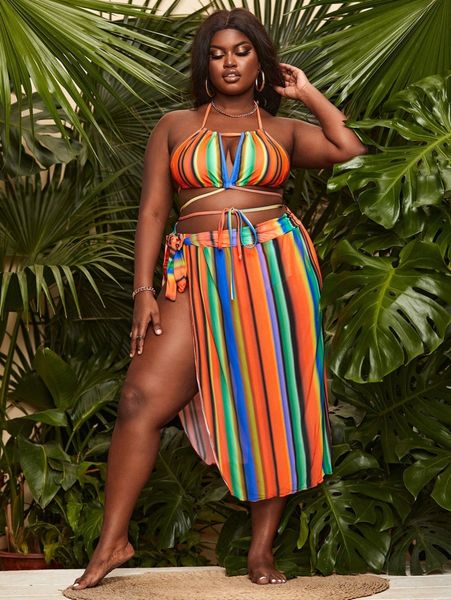 sxy 3pack plus rainbow stripe lace up bikini swimsuit & beach skirt j9ux#, Black
sxy 3pack plus rainbow stripe lace up bikini swimsuit & beach skirt j9ux#, Black