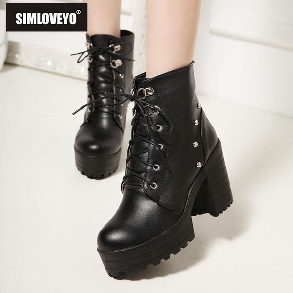SIMLOVEYO Ankle boots for women Round toe Platform Boots Chunky heel Lace up cross-tied Punk Motorcycle shoes Studded Booties, Black
SIMLOVEYO Ankle boots for women Round toe Platform Boots Chunky heel Lace up cross-tied Punk Motorcycle shoes Studded Booties, Black