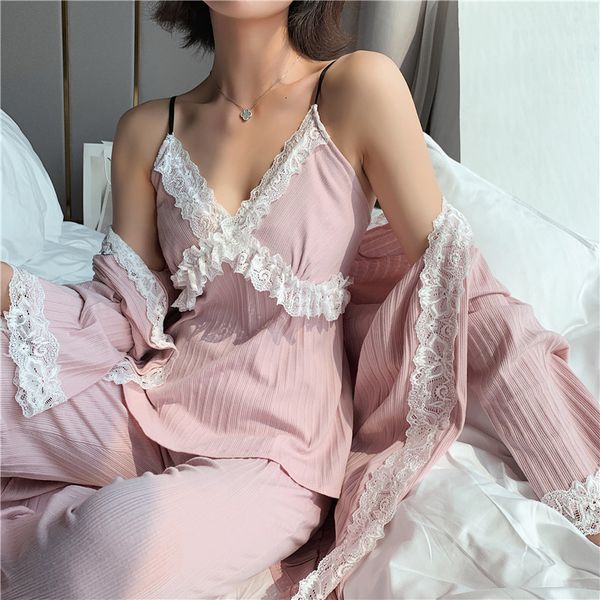 autumn winter women 100% cotton pajamas sets 3 pieces pyjamas sleepwear elegant lace nightwear pijama homewear, Black;white
autumn winter women 100% cotton pajamas sets 3 pieces pyjamas sleepwear elegant lace nightwear pijama homewear, Black;white