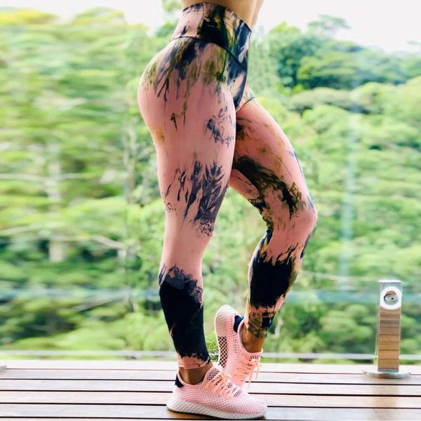 new fitness elastic sports tights training abstract ink pattern high waist yoga leggings, Black
new fitness elastic sports tights training abstract ink pattern high waist yoga leggings, Black