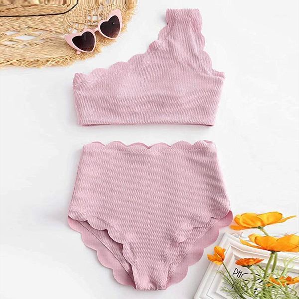 women's swimwear ruffled bikini set vintage high waist swimsuit two pieces scalloped trim one shoulder sets swmming suit for women biqu, White;black
women's swimwear ruffled bikini set vintage high waist swimsuit two pieces scalloped trim one shoulder sets swmming suit for women biqu, White;black
