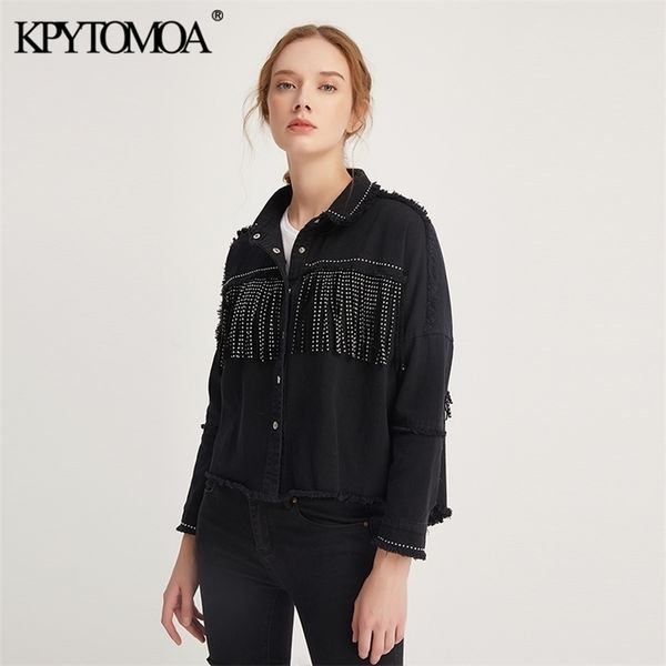 kpytomoa women fashion tassel beaded oversized denim jacket coat women vintage long sleeve frayed hem female outerwear chic 201112, Black;brown
kpytomoa women fashion tassel beaded oversized denim jacket coat women vintage long sleeve frayed hem female outerwear chic 201112, Black;brown