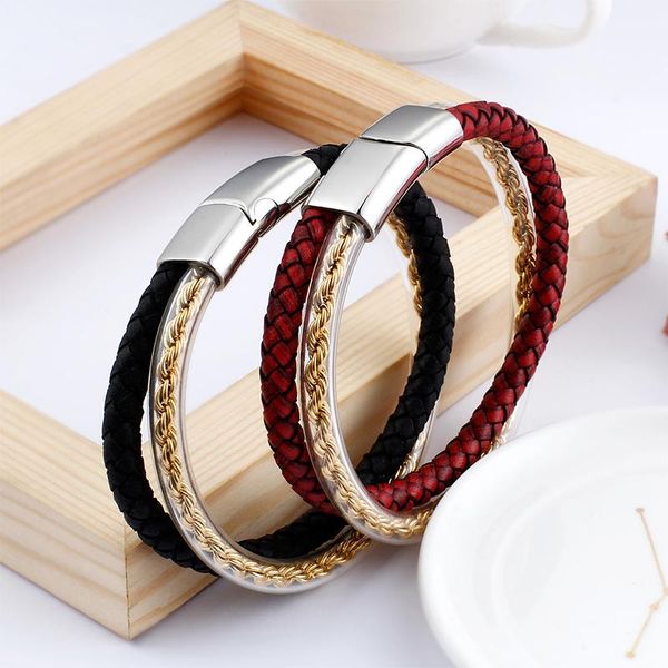 mens black / brown double leather wristband stainless steel braind rope chain bracelet punk hip-hop 8.66''
mens black / brown double leather wristband stainless steel braind rope chain bracelet punk hip-hop 8.66''