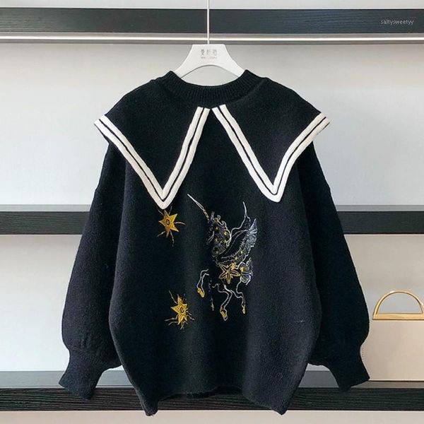 women's sweaters baby collar sweater women's loose korean autumn and winter lazy wind knitted, White;black
women's sweaters baby collar sweater women's loose korean autumn and winter lazy wind knitted, White;black