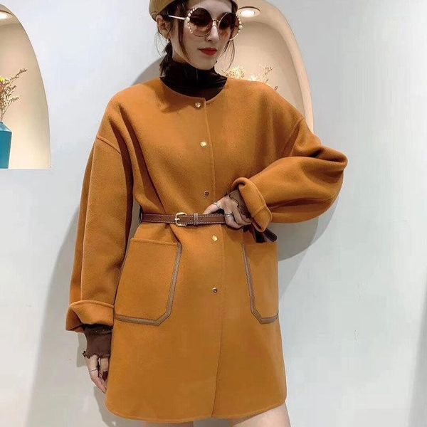 women's wool & blends 2021 european station double-sided cashmere round neck single-breasted waist belt loose coat autumn and winter co, Black
women's wool & blends 2021 european station double-sided cashmere round neck single-breasted waist belt loose coat autumn and winter co, Black