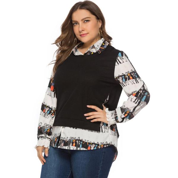plus size women spring autumn fake two-piece casual blouses retro printing stitching women's shirts tjr5683, White
plus size women spring autumn fake two-piece casual blouses retro printing stitching women's shirts tjr5683, White