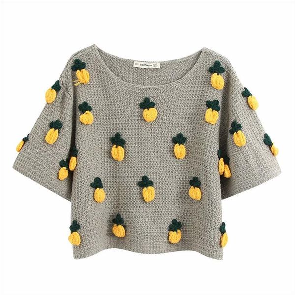 za new women gray pineapple appliques knitted o neck short sleeve sweater casual loose style female woman clothes, White;black
za new women gray pineapple appliques knitted o neck short sleeve sweater casual loose style female woman clothes, White;black
