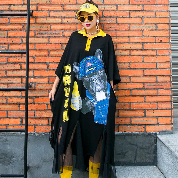 ladies dressed in thai tide mark heavy cartoon industry sequins mesh seam loose shirt polo women's turtleneck uneven dress, Black;gray
ladies dressed in thai tide mark heavy cartoon industry sequins mesh seam loose shirt polo women's turtleneck uneven dress, Black;gray