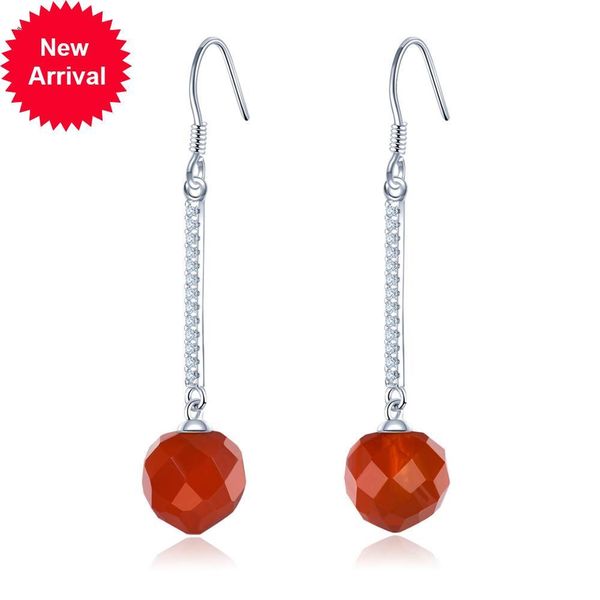 hutang 8mm polygon talon natural drop earrings precious stone agate 925 fine silver in elegant fashion jewels for girls gift