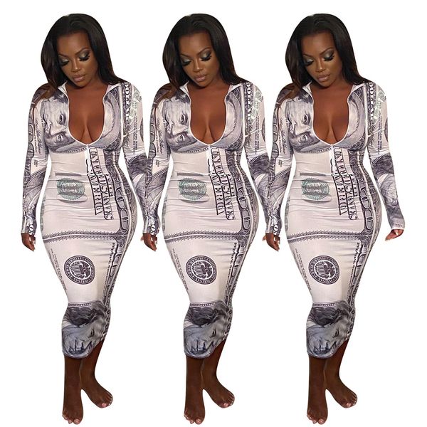 fe052 european and american women's tight-fitting long-sleeved zipper printed dress women's clothing, Black;gray
fe052 european and american women's tight-fitting long-sleeved zipper printed dress women's clothing, Black;gray
