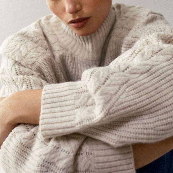 women sweater 2020 women's half high neck cable knit sweater pullover loose women, White;black
women sweater 2020 women's half high neck cable knit sweater pullover loose women, White;black