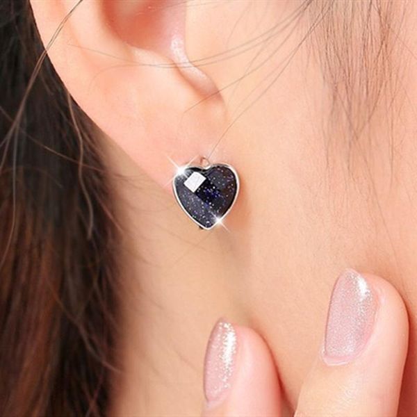 925 sterling silver earring simple heart-shaped ear ring ear bone black agate blue sandstone wild female silver jewelry, Golden;silver
925 sterling silver earring simple heart-shaped ear ring ear bone black agate blue sandstone wild female silver jewelry, Golden;silver