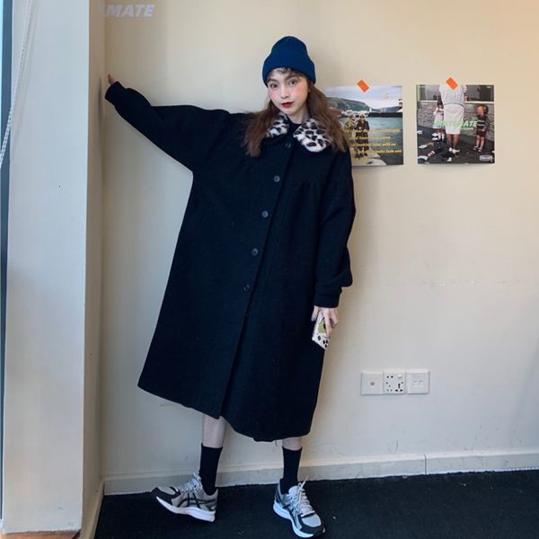 doll collar tweed coat for women in autumn and winter, Black