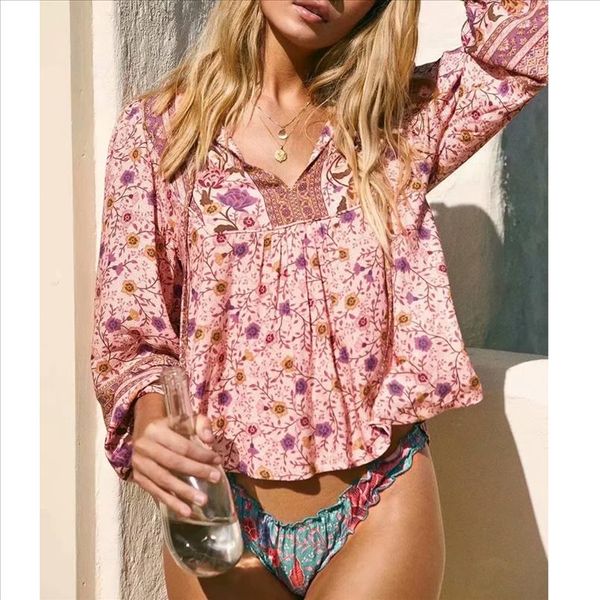 jastie 2020 spring long sleeve women blouse shirt floral print boho shirts tie v neck chic beach blusas mujer de, White
jastie 2020 spring long sleeve women blouse shirt floral print boho shirts tie v neck chic beach blusas mujer de, White