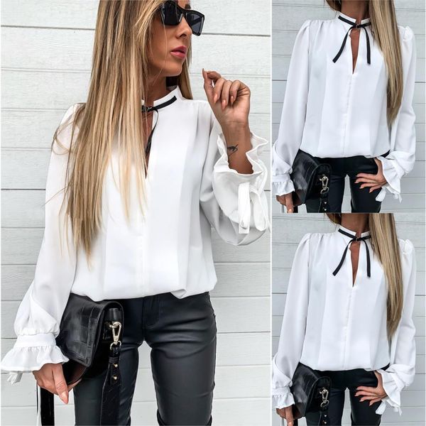 puff sleeve women long sleeve casual stand collar shirts ruffles sleeve solid color office elegant blouse d30, White
puff sleeve women long sleeve casual stand collar shirts ruffles sleeve solid color office elegant blouse d30, White