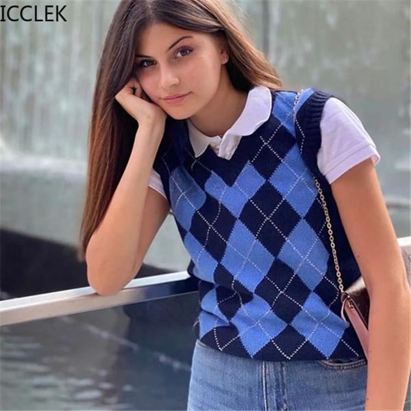 women's vests icclek autumn and spring women diamond lattice knitted sleeveless vest ins college style v-neck, Black;white
women's vests icclek autumn and spring women diamond lattice knitted sleeveless vest ins college style v-neck, Black;white
