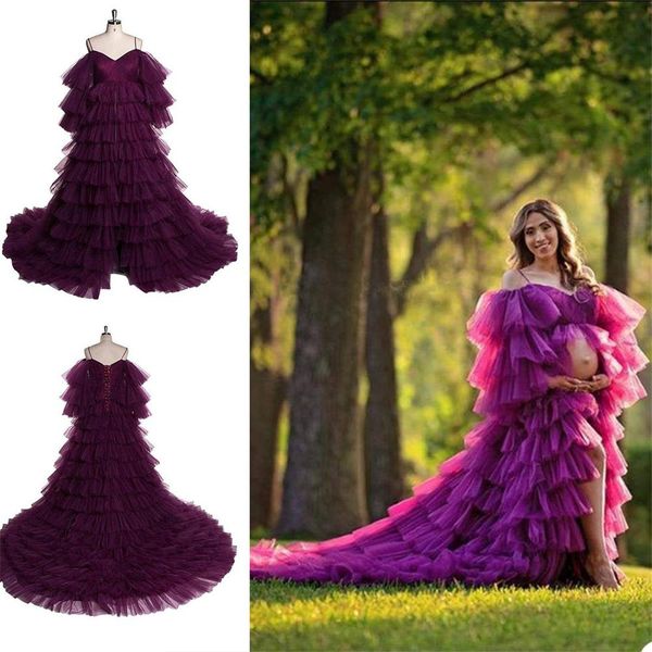 luxurious pregnant women sleepwear bathrobe tiered ruffles spaghetti off shoulder tulle plus size robes custom made, White
luxurious pregnant women sleepwear bathrobe tiered ruffles spaghetti off shoulder tulle plus size robes custom made, White
