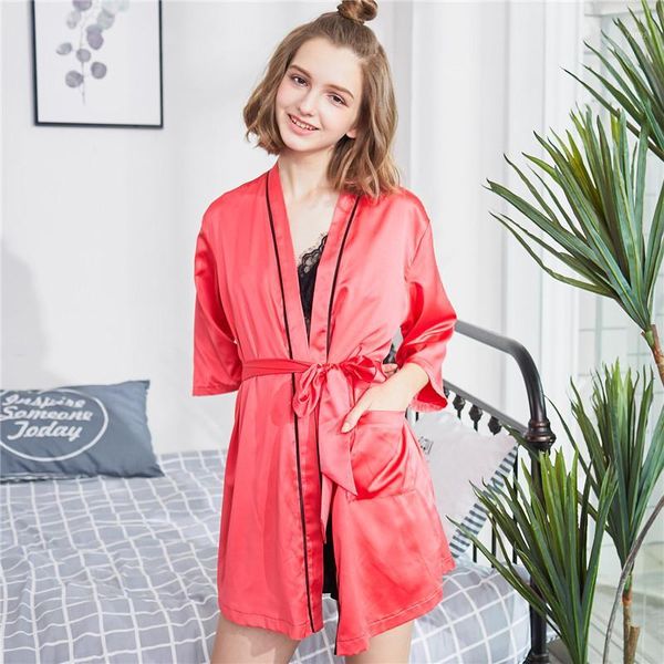 women wedding bridesmaid robes solid lingerie satin bathrobe half sleeve mini summer dressing gown nightwear1, Black;red 
women wedding bridesmaid robes solid lingerie satin bathrobe half sleeve mini summer dressing gown nightwear1, Black;red
