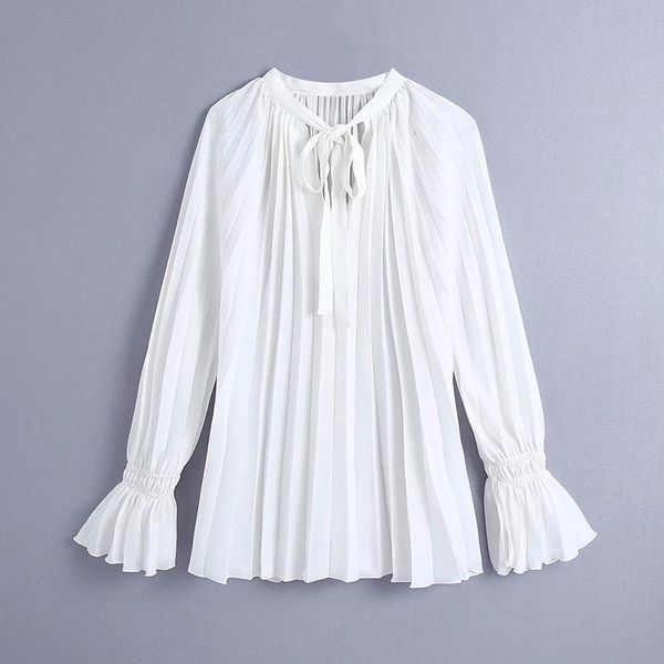 women's blouses & shirts women 2021 fashion with bow tied pleated loose vintage long sleeve ruffled cuffs female blusas chic, White
women's blouses & shirts women 2021 fashion with bow tied pleated loose vintage long sleeve ruffled cuffs female blusas chic, White