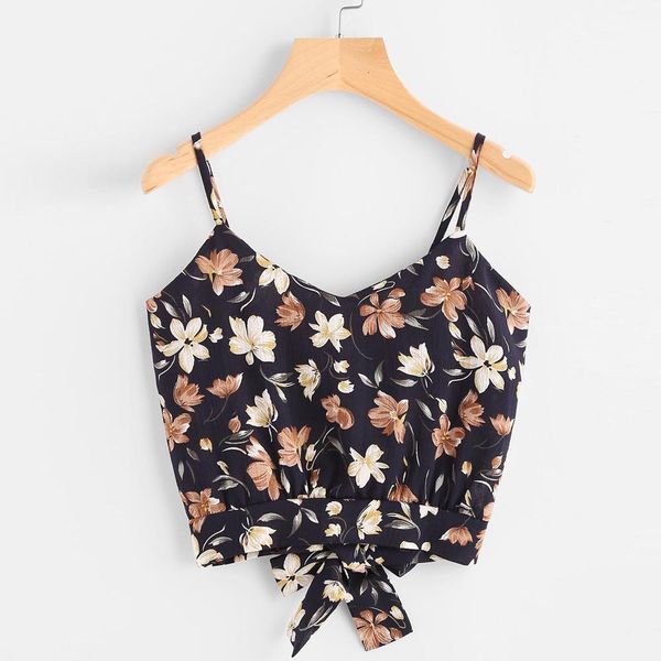 women self bow camisole t shirt back vneck floral print crop boho summer floral for ladies loose camis, White
women self bow camisole t shirt back vneck floral print crop boho summer floral for ladies loose camis, White