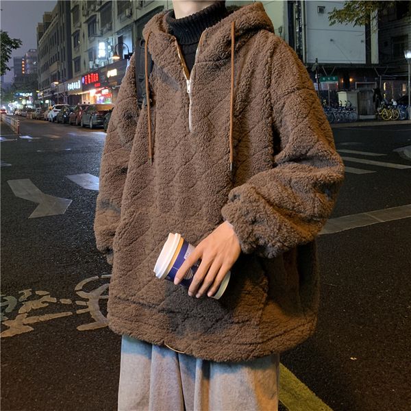 new hoodie thicken warm lamb wool solid color fashion loose pullover men's jacket, Black
new hoodie thicken warm lamb wool solid color fashion loose pullover men's jacket, Black