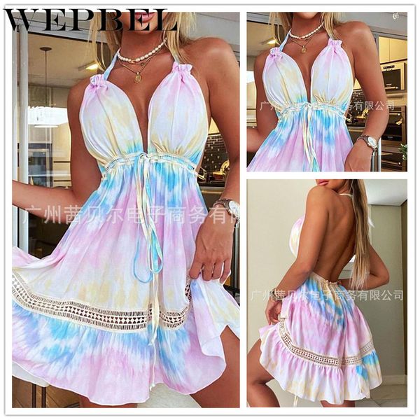 women summer tie dye print mini dress casual sleeveless deep v neck halter backless colorful beach dress q1210, Black;gray
women summer tie dye print mini dress casual sleeveless deep v neck halter backless colorful beach dress q1210, Black;gray