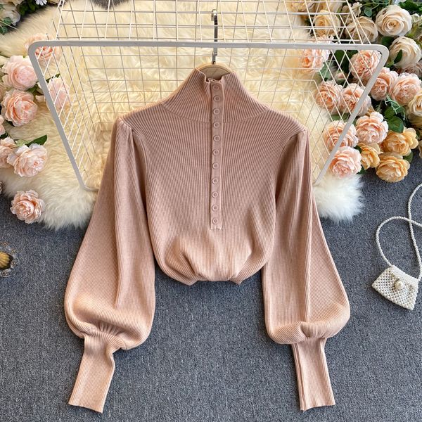 2021 new vintage female singiny knitted shirt winter puff button solid streetwear high neck 6pfs, White
2021 new vintage female singiny knitted shirt winter puff button solid streetwear high neck 6pfs, White