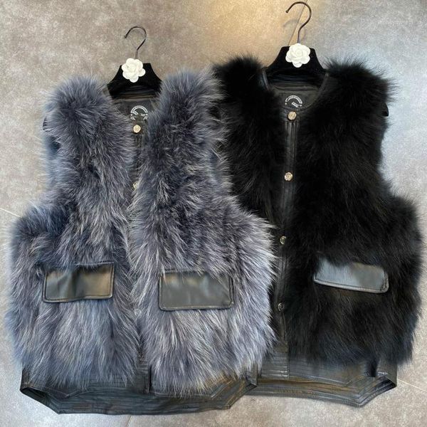 women's vests 2021 autumn and winter round neck sleeveless stitching pu pocket women's real fur vest coat lady chic, Black;white
women's vests 2021 autumn and winter round neck sleeveless stitching pu pocket women's real fur vest coat lady chic, Black;white