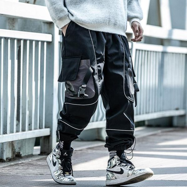 men's pants clothes harajuku autumn winter velvet thick functional overalls loose trendy colorful reflective big pocket trousers, Black
men's pants clothes harajuku autumn winter velvet thick functional overalls loose trendy colorful reflective big pocket trousers, Black