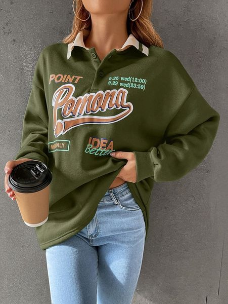 polo neck letter graphic drop shoulder sweatshirt n4zl#, White;black