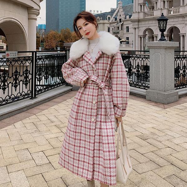 winter 2020 women fashion fur collar pink plaid long wool coat female korean elegant plus size belted blends trench overcoat1, Black
winter 2020 women fashion fur collar pink plaid long wool coat female korean elegant plus size belted blends trench overcoat1, Black