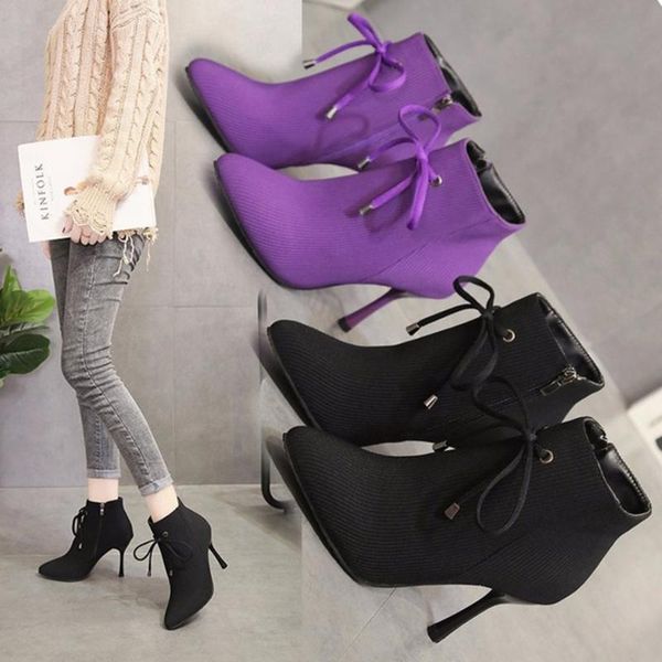 2020 autumn & winter new vogue high heels lady's boots bow side zipper stretch fabric fashion purple pointed toe women's boots, Black
2020 autumn & winter new vogue high heels lady's boots bow side zipper stretch fabric fashion purple pointed toe women's boots, Black