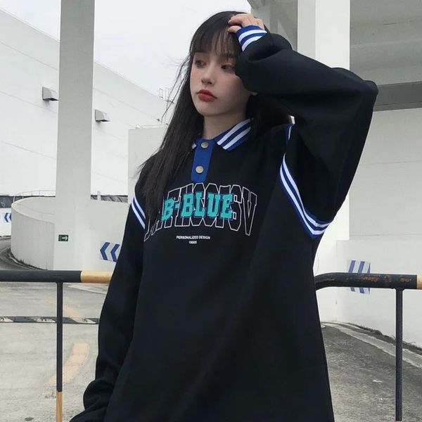 polo collar sweater thickened plush women's fashion design relaxed and lazy korean bf harajuku style super fire kgmw, Black
polo collar sweater thickened plush women's fashion design relaxed and lazy korean bf harajuku style super fire kgmw, Black