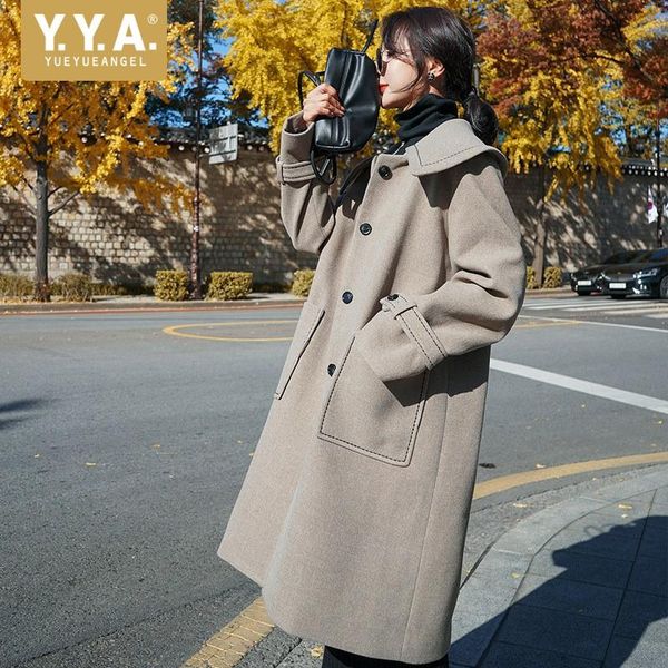 women's wool & blends women single breasted preppy style woolen coat autumn winter lapel straight overcoat sweet casual loose medium-lo, Black
women's wool & blends women single breasted preppy style woolen coat autumn winter lapel straight overcoat sweet casual loose medium-lo, Black