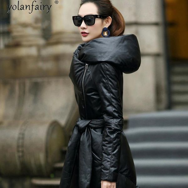 women's leather & faux 2021 genuine jacket women sheepskin coat hooded winter ladies down coats long xs15d99-17, Black 
women's leather & faux 2021 genuine jacket women sheepskin coat hooded winter ladies down coats long xs15d99-17, Black