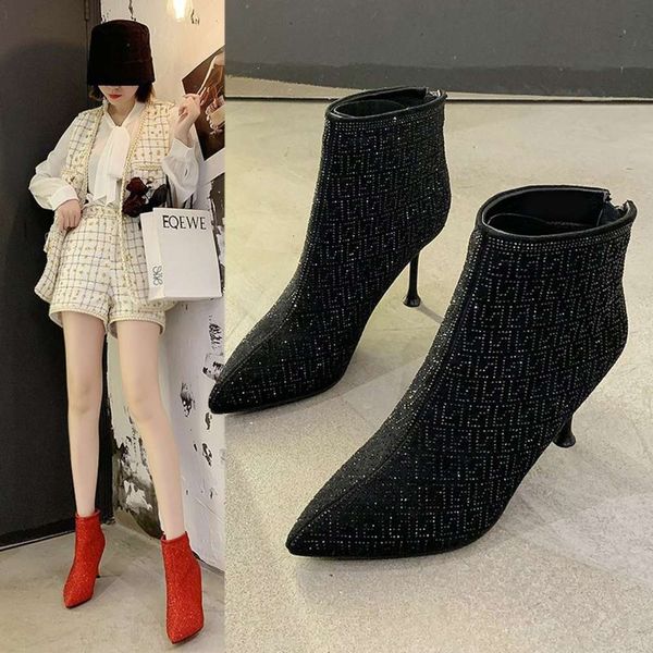 autumn and winter 20 new full diamond pointed high heel wedding shoes fairy fashion thin women's boots, White;red
autumn and winter 20 new full diamond pointed high heel wedding shoes fairy fashion thin women's boots, White;red