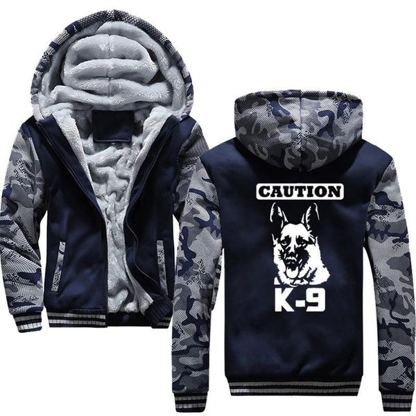 print k9 german shepherd winter warm coat printed thicken hoodie winter warm coat hoodie, Black