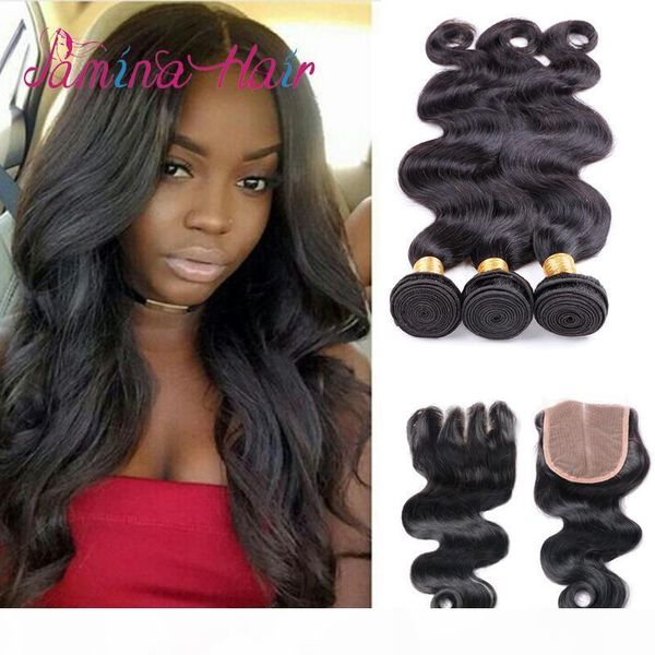 virgin hair unprocessed brazilian 3 bundle deals 9a grade body wave virgin human hair with lace closure, Black 
virgin hair unprocessed brazilian 3 bundle deals 9a grade body wave virgin human hair with lace closure, Black