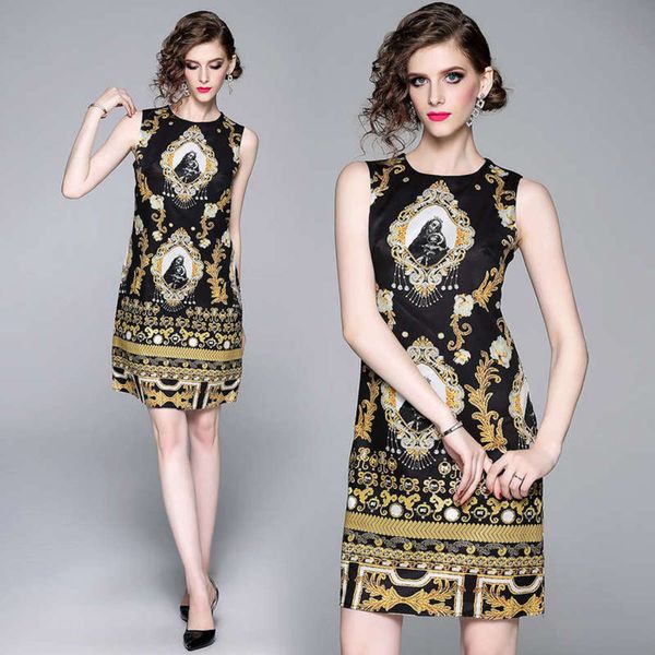 summer women's new fashion 2019 in round neck sleeveless printed vest dress, Black;gray
summer women's new fashion 2019 in round neck sleeveless printed vest dress, Black;gray
