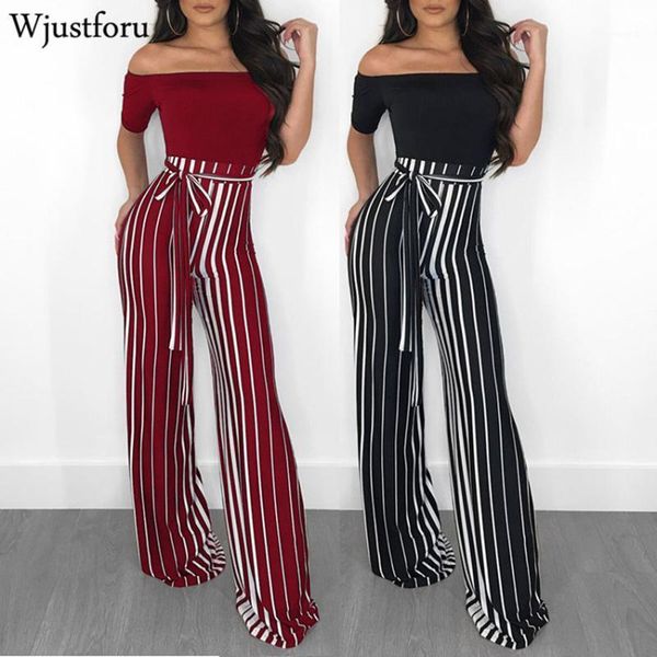 wjustforu slash neck wide leg jumpsuit elegant casual women bandage striped jumpsuit off shoulder fashion female1, Black;white
wjustforu slash neck wide leg jumpsuit elegant casual women bandage striped jumpsuit off shoulder fashion female1, Black;white