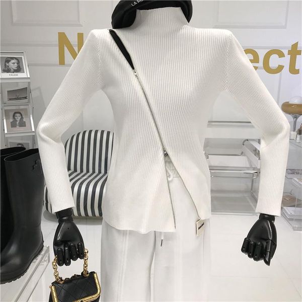 half-high collar bottoming shirt women niche design autumn/winter style with long sleeve slim zipper design irregular sweater, White
half-high collar bottoming shirt women niche design autumn/winter style with long sleeve slim zipper design irregular sweater, White