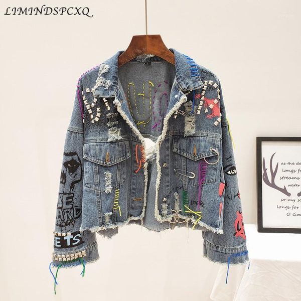 2020 new women's denim jacket spring autumn graffiti rivet jean jackets female holes chaquetas mujer fashion girl outerwear coat1, Black;brown
2020 new women's denim jacket spring autumn graffiti rivet jean jackets female holes chaquetas mujer fashion girl outerwear coat1, Black;brown